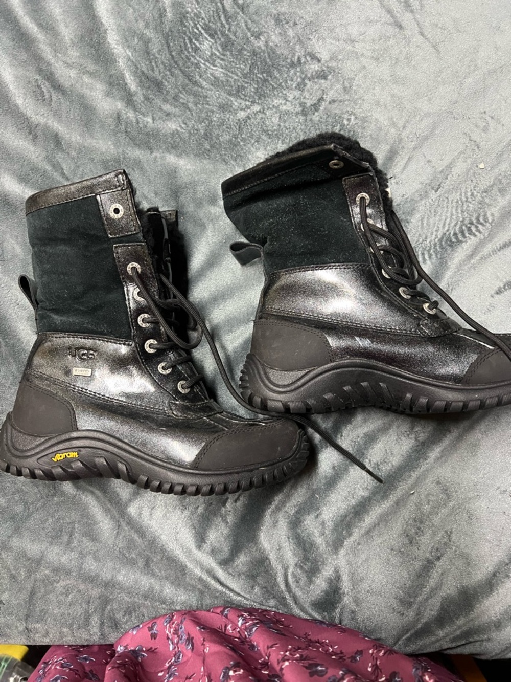 UGG Black Lace-Up Winter Boots with Vibram Sole